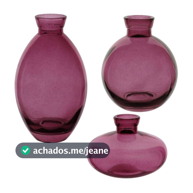 Kit 3 Vasos Decorativo Enfeite Vasinhos Garrafa Home&Co Vidro Roxo Flores Planta Suculenta Sala