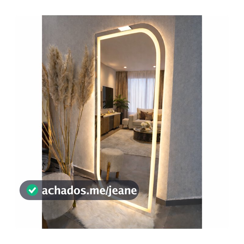 Espelho Orgânico EL24 Corpo Inteiro 170cm x 70cm Polido LED Jateado Luz Branca e Luz Amarela Sala Quarto Banheiro