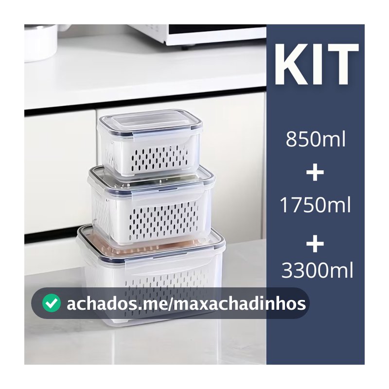 Kit 3 potes Organizadores Geladeira Organizador Alimentos Vegetais Cozinha Moderna