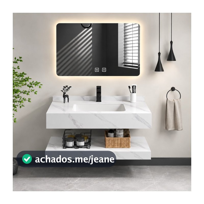 Bancada de Porcelanato Com Cuba de Cerâmica e Espelho com Led