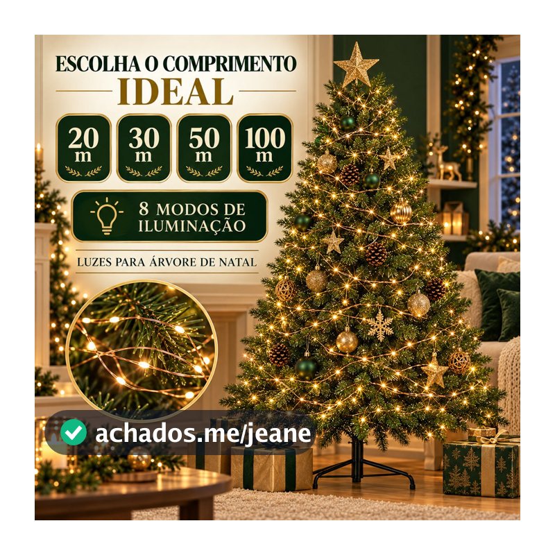 Fio LED Luz Quente 20/30/50/100m 8 Modos para Guirlanda e Natal