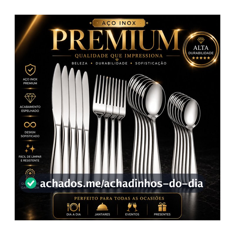Jogo de Talheres 12/24/36/48 Peças Conjunto Kit Garfo Faca e Colher Prime Cozinha Aço Inox Premium