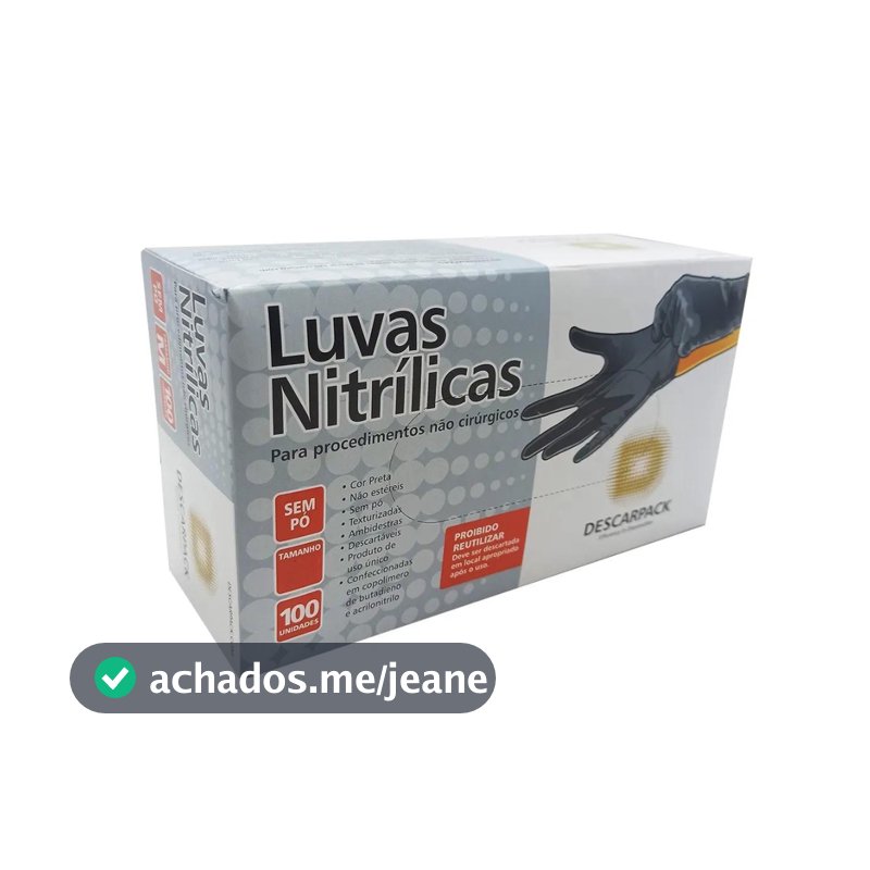 Luva Descarpack Nitrílica Preta com 100 unidades