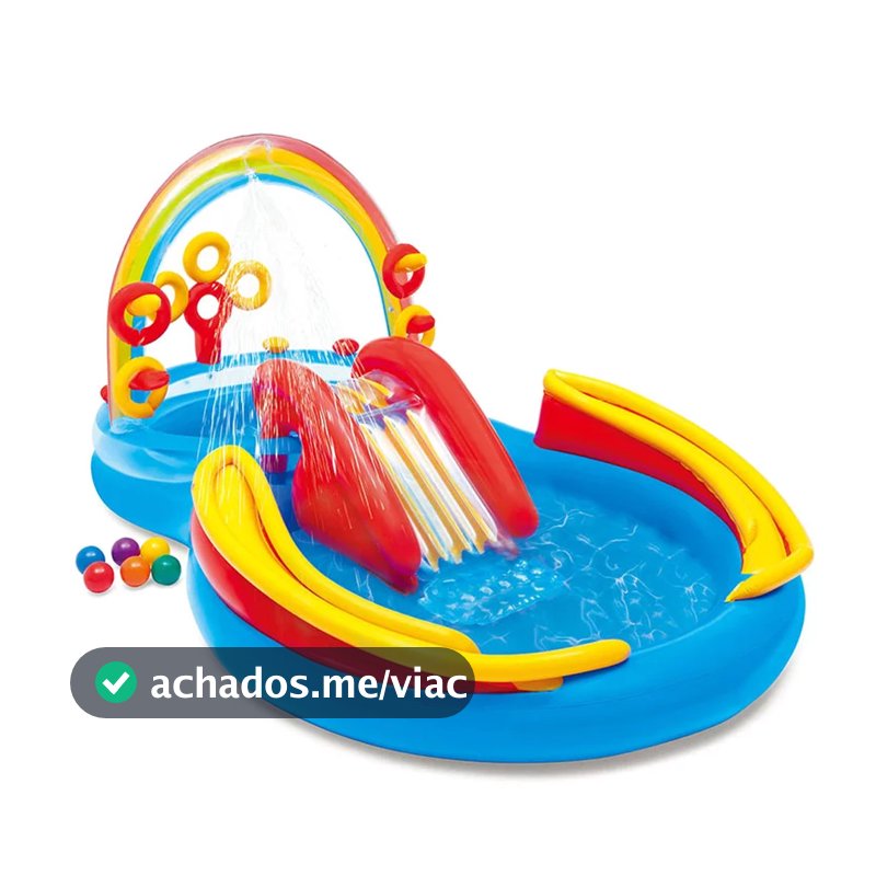 Piscina Infantil Playground Arco Íris 227 Litros Intex Tobogã