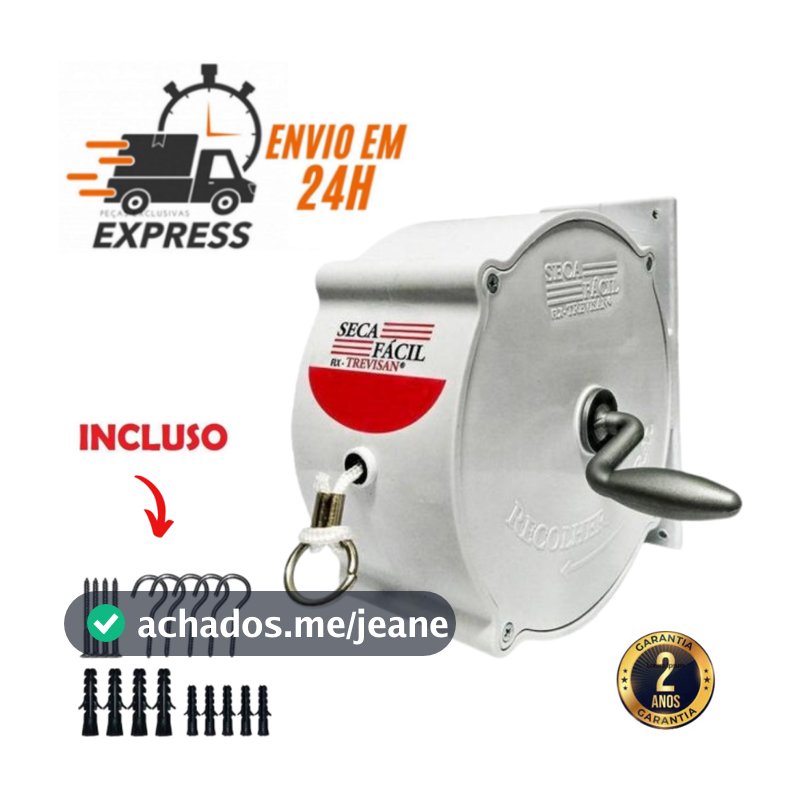 Varal Retratil Parede Recolhível Retrátil Roupa 30mt + Ganchos