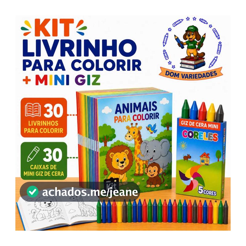 Kit Mini Giz + Mini Livro para Colorir | 5,10,15,20 ou 30 kits | Lembrancinha Infantil Escolar Festa Livrinho
