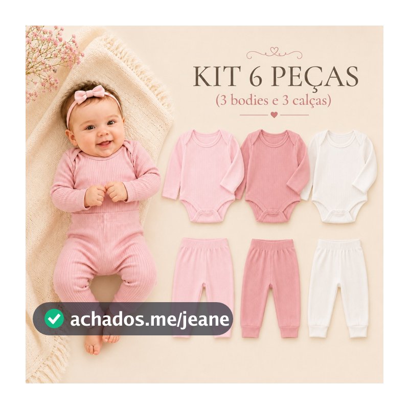 Kit Roupa Bebê 6 Peças Canelado 100% Algodão Macio