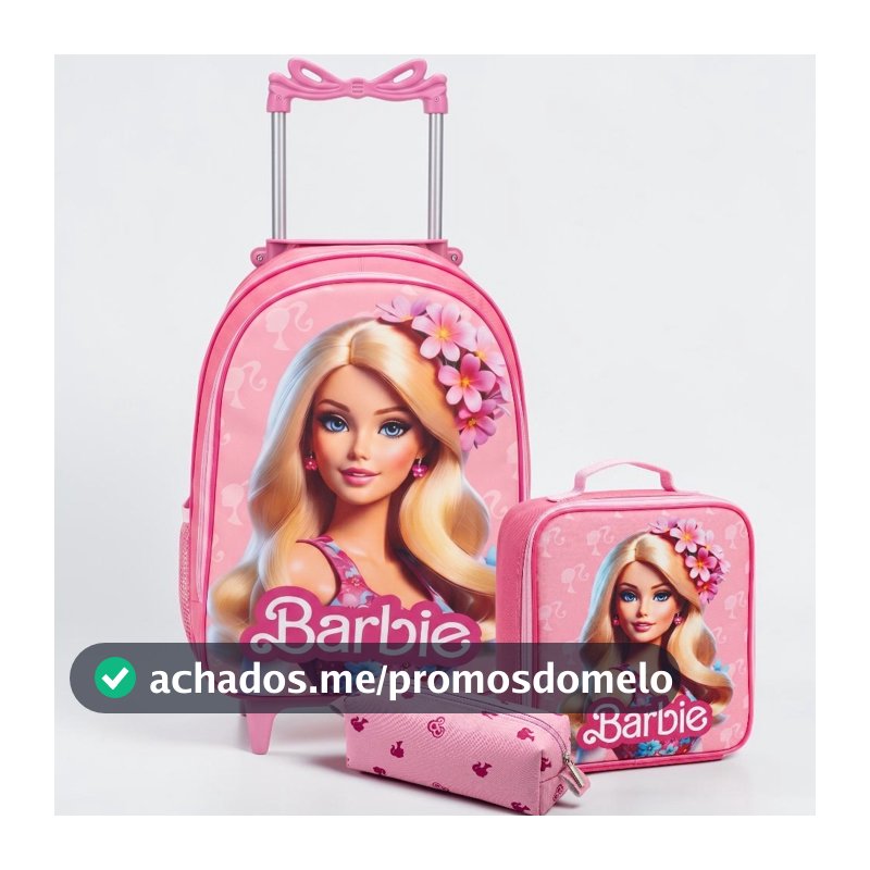Mochila Infantil Rodinha Feminina + Estojo + Lancheira Térmica - Kit Completo