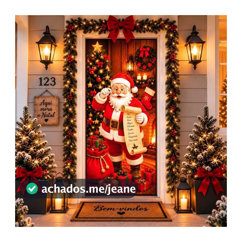 Capa para Porta Estampa de Natal Decoração Natalina  Capa com Elástico Sala Papai Noel Menino Jesus