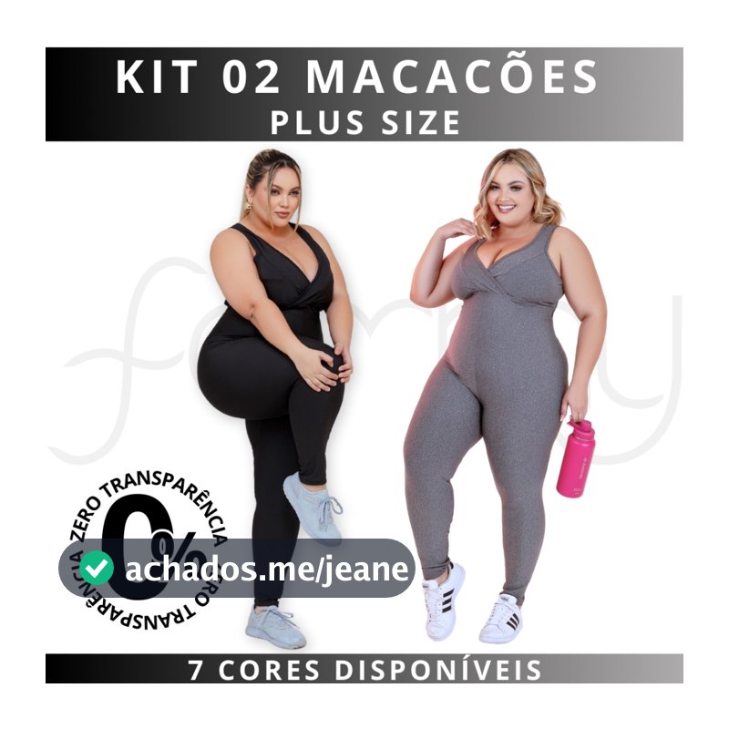 KIT 2 PLUS SIZE Macacão Longo Legg Fitness Academia (BOJO REMOVÍVEL) ZERO TRANSPARENCIA
