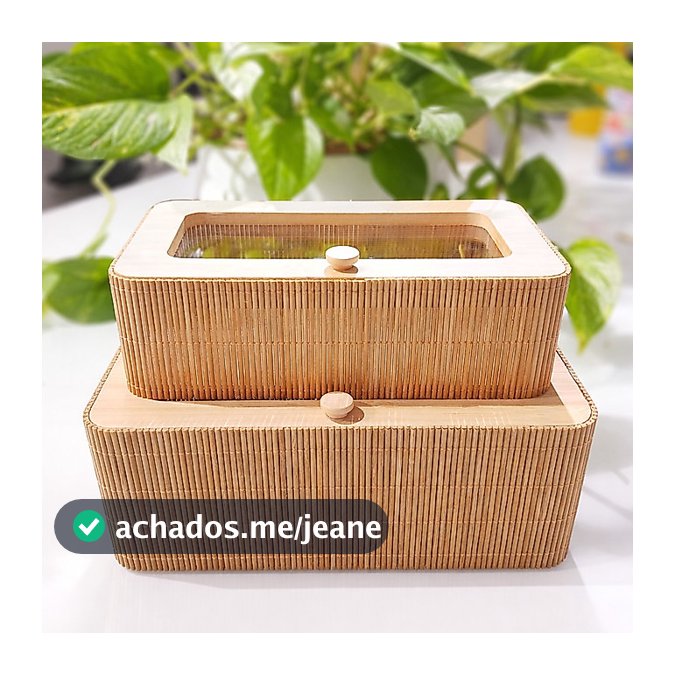 Kit Organizador Bambu com Tampa Acrílica 2 Peças Porta Objetos Elegante 10007-KIT-C1-POJORGRTA