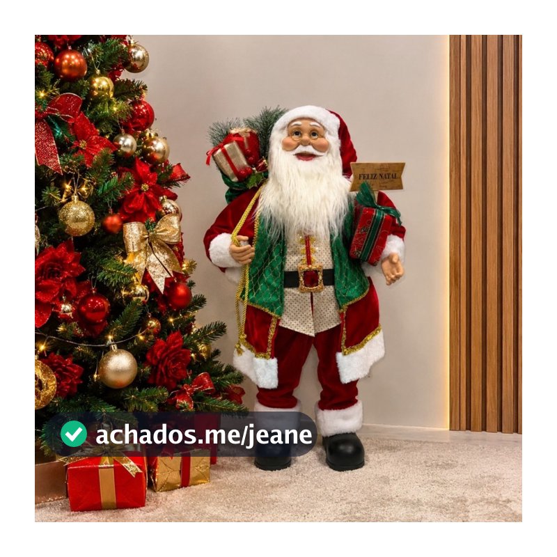 Papai Noel Decorativo 80cm e 110cm Grande Natalino com Urso Enfeite Decoração de Natal