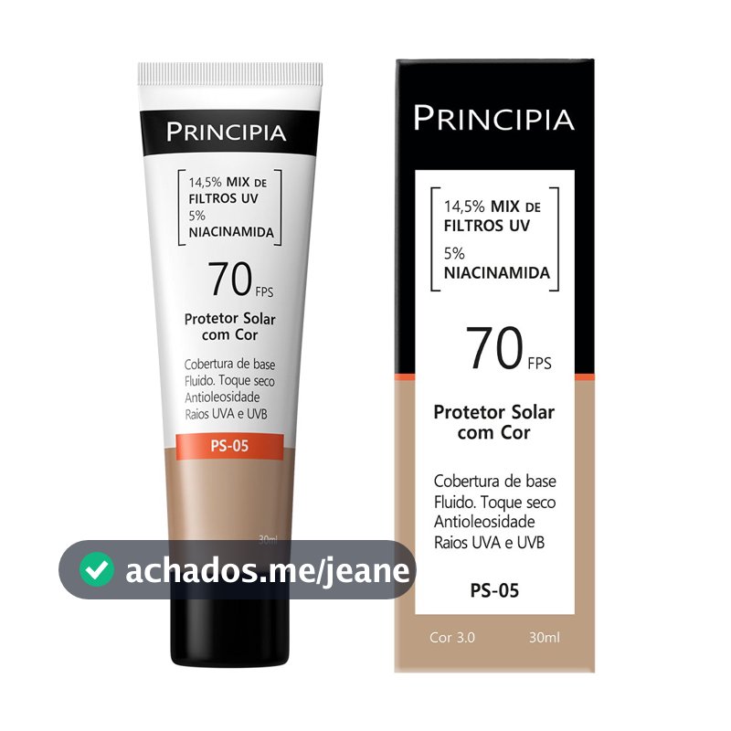 Principia Protetor Solar PS-05 Cor 3.0 c/ 14,5% Mix de Filtros UV + 5% Niacinamida FPS 70 - 30ml
