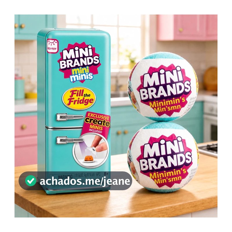 Mini Geladeira Surpresa Mini Brands com Miniaturas Colecionáveis + 2 Cápsulas Surpresa