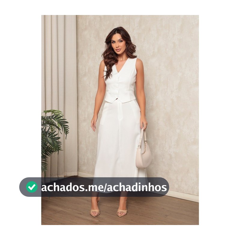 X190 Conjunto Feminino Colete com bolso falso e botoes e Saia longa Twill