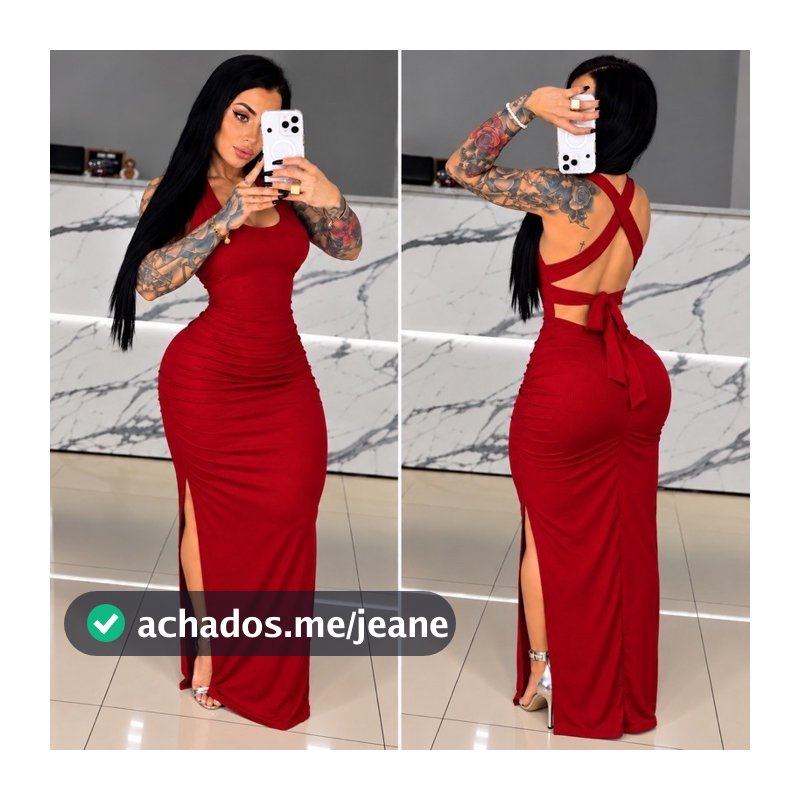 Vestido Feminino Mid Amarração com Fenda Elegante Longo Festa Casual Estiloso e Chick