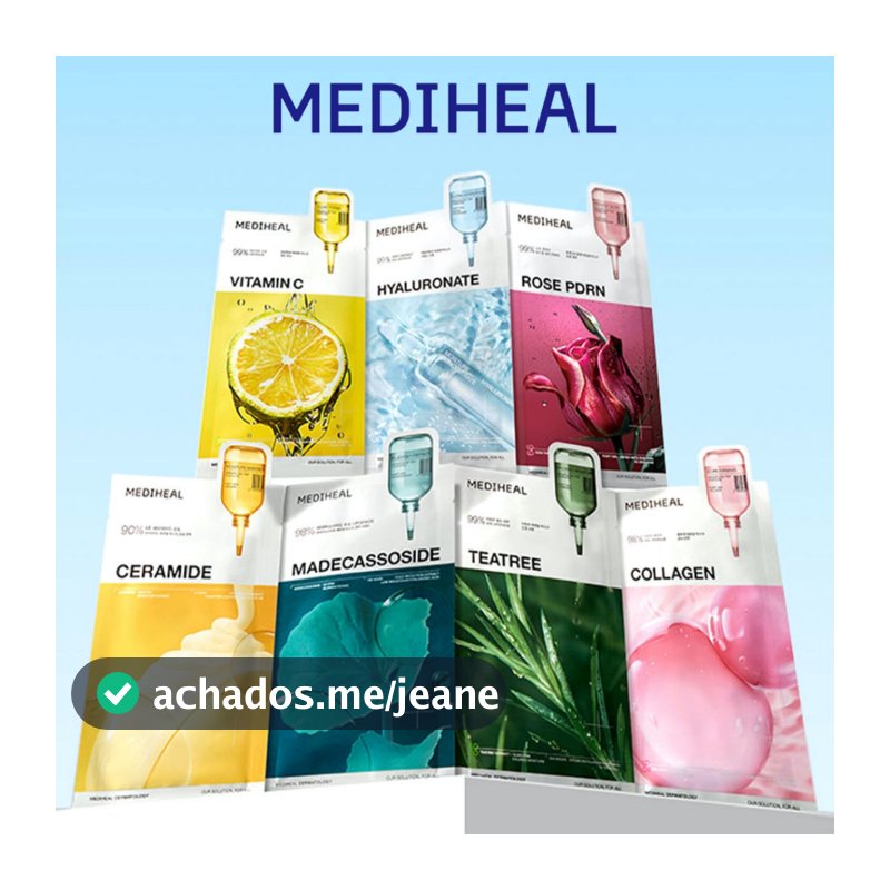 MEDIHEAL Máscara Facial 10un 7 tipos Tea Tree Vitamina C Colágeno Ceramida PDRN