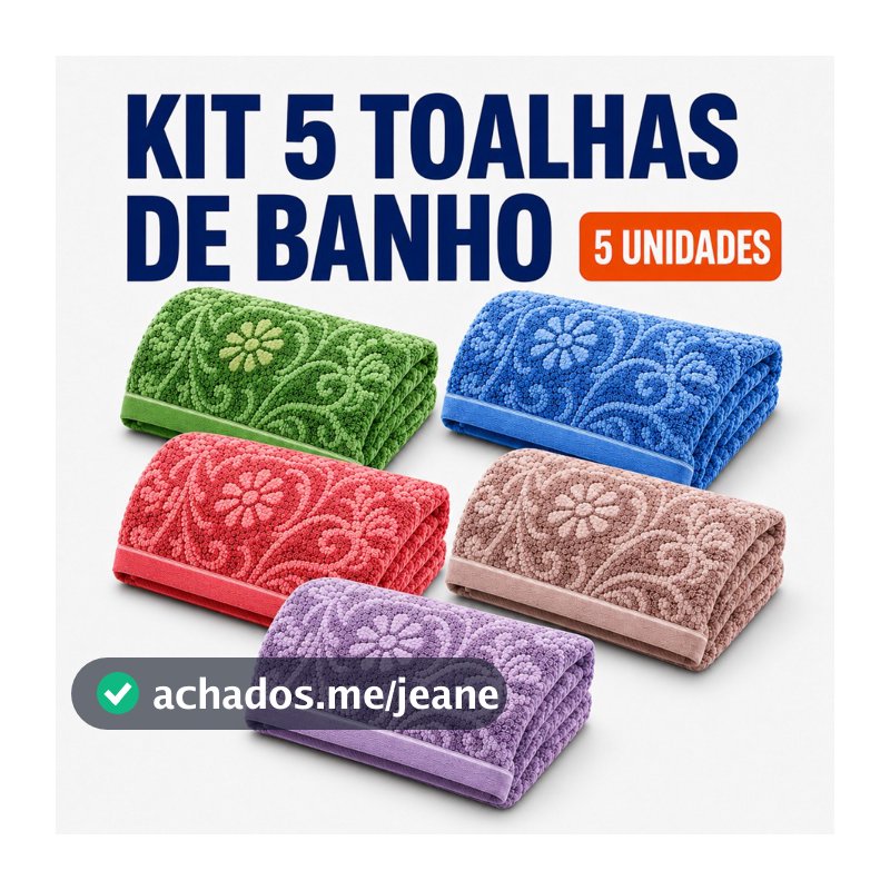 Kit com 5 Toalhas de Banho Felpudas Grandes 1,40m x 70cm Cores Sortidas