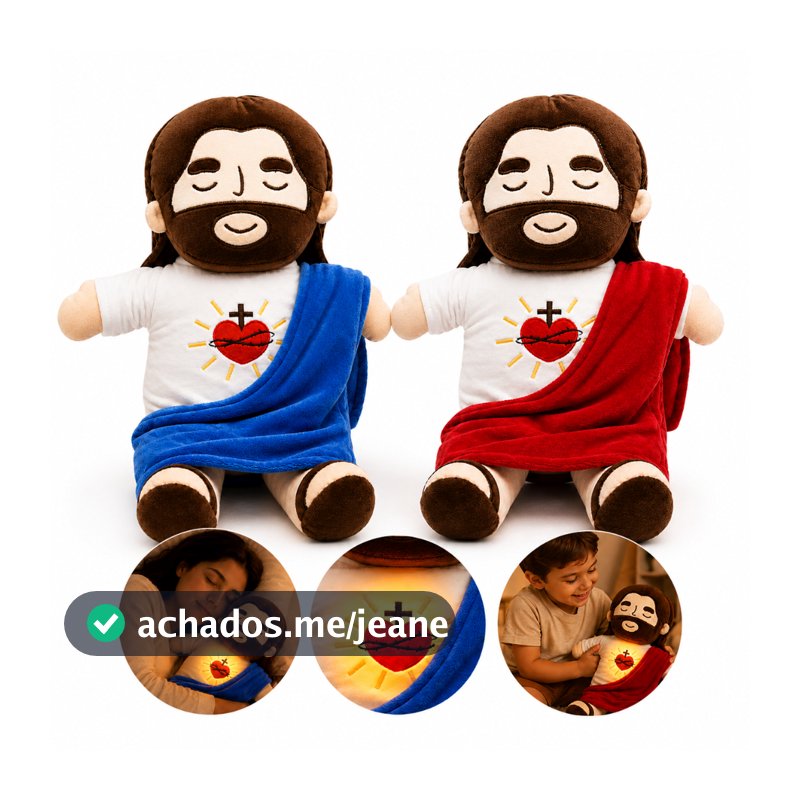 Pelúcia Jesus Que Respira Acalma Relaxa Com Luz Música 38cm