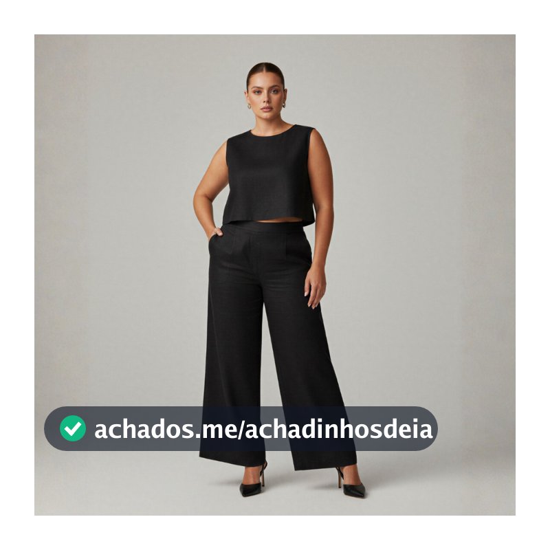 Conjunto Feminino Plus Size em Tecido Linho Premium Calça Pantalona Blusa Regata G1 G2 G3