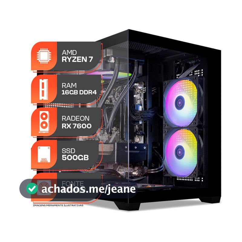 PC Gamer Spectrum, AMD RYZEN 7 5700X, Water Cooler, Radeon RX 7600 8GB, 16GB DDR4, SSD M.2 500GB, Fonte 600W 80 Plus
