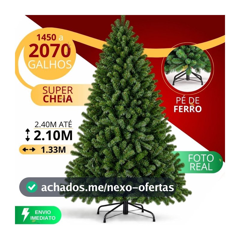 Árvore de Natal 210 cm 1450 Galhos Até 240cm 2070 Exclusiva Super Cheia Grande Luxo Decoração de Natal 2026