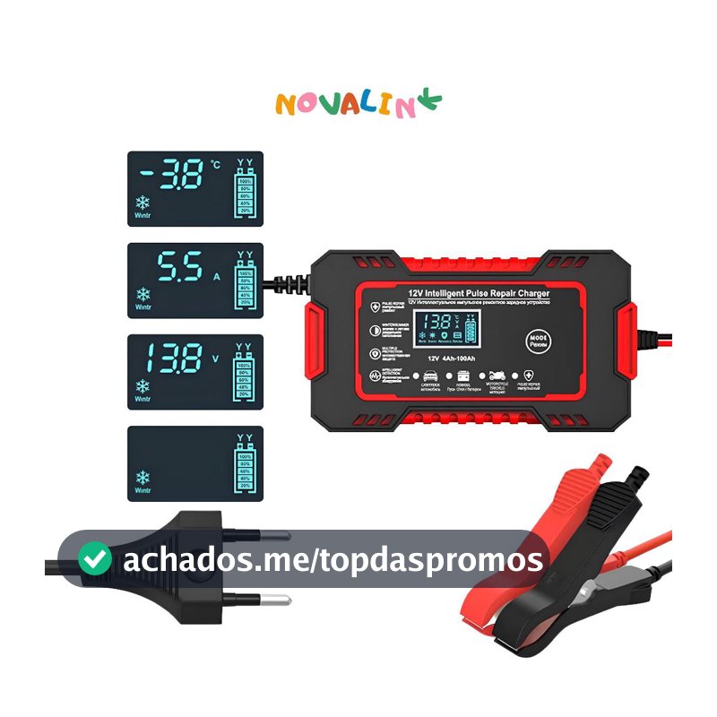 Carregador de bateria automotivo inteligente 12V com Display Digital Automático Energia Reparação Puls