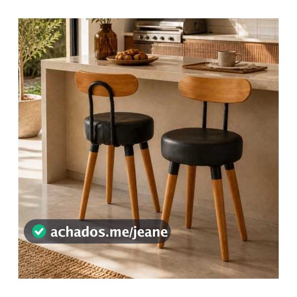 Kit Cadeira Baixa Estofada Encosto Ergonomico Madeira Cozinha Jantar Ilha Bancada Area Gourmet Preto