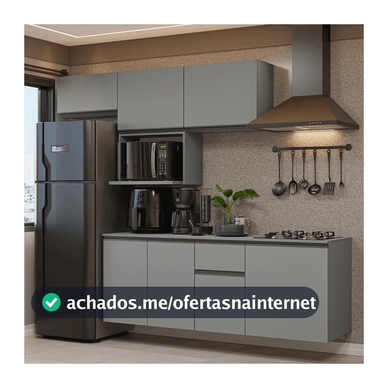Armário de Cozinha Completa 240 cm Suspensa Cinza Nice Madesa 07