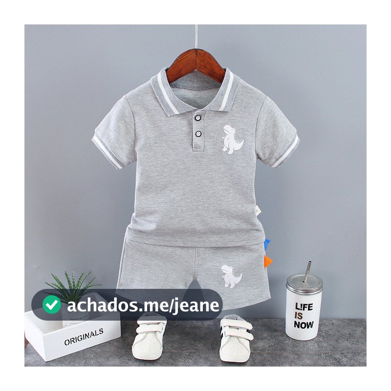 Conjunto infantil de manga curta, camiseta de gola e shorts, 2 peças, roupas esportivas casuais para menino