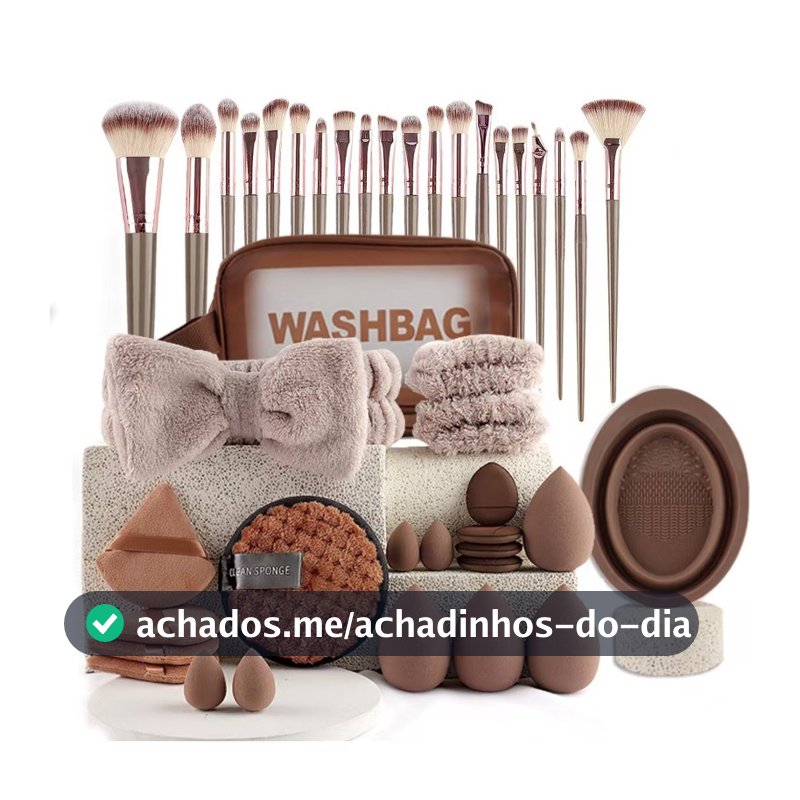 42 Pçs/set Profissional Rosto E Olho Kabuki Kit De Pincel De Maquiagem , Tiaras , Esponjas De Beleza , Tigela De Limpeza