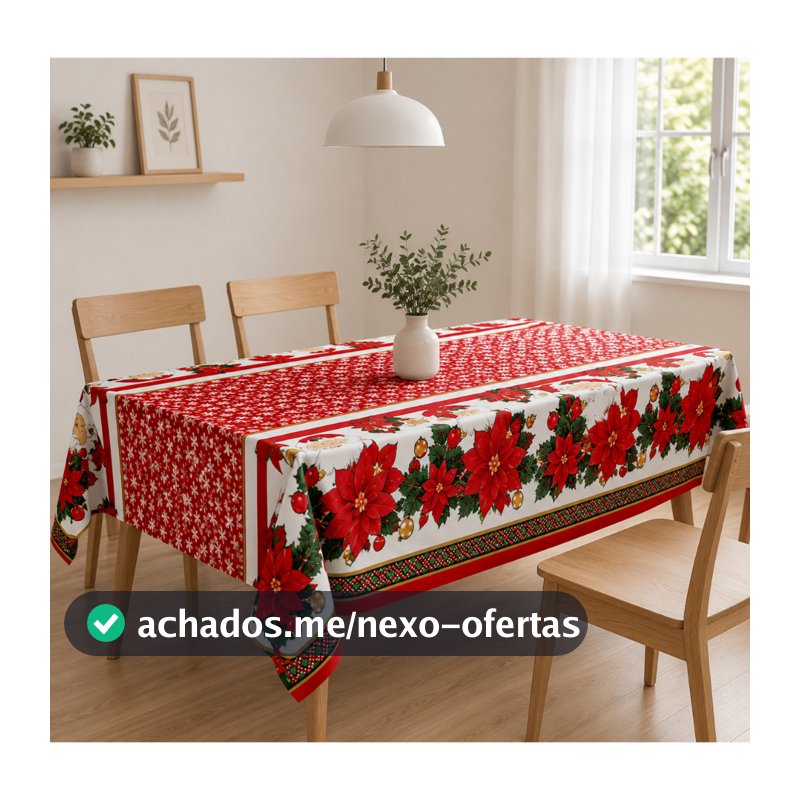 Toalha de Mesa Natalina Oxford Estampada – Decoração de Natal para Cozinha e Sala