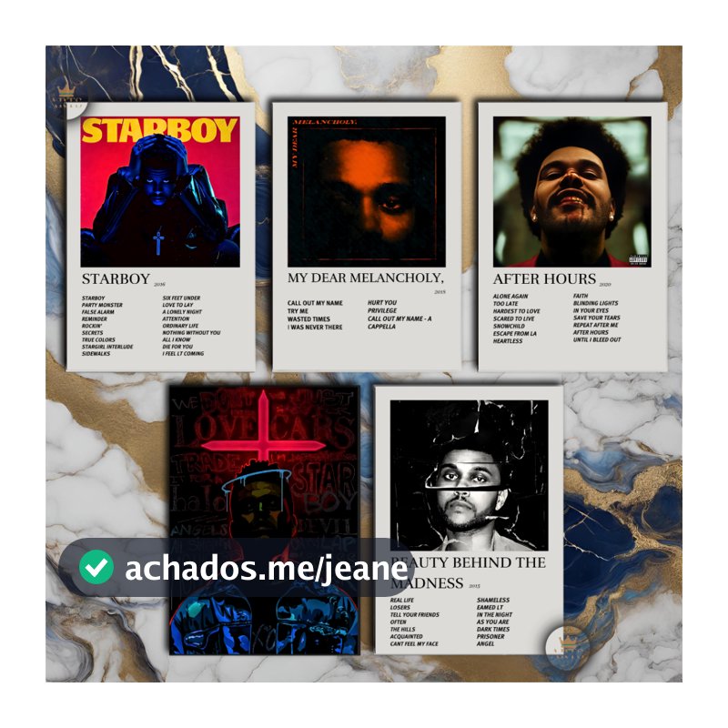 Quadro Decorativo Placas The Weeknd Quadro Discografia Album em MDF 30x20cm Full HD