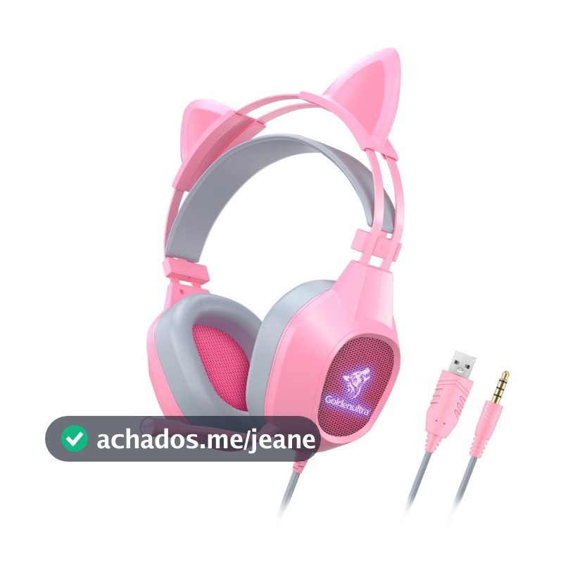 Fone Headset Gamer Gatinho com Fio e LED RGB Fone de ouvido- Orelhas Removíveis