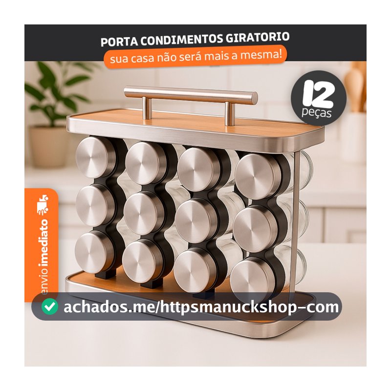 Porta Tempero Vertical Madeira Inox Com Alça 12 Potes Vidro Área Gourmet Cozinha