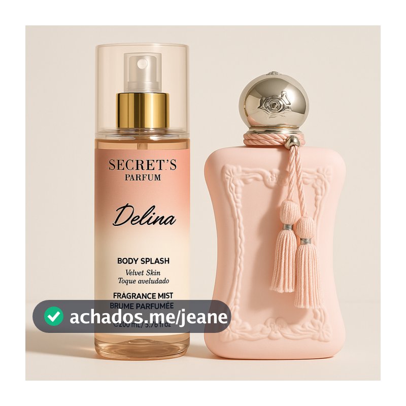 Body Splash Delina Secret's Parfum 200ml - Alta Fixação, Tecnologia Velvet Skin, Rosa, Floral