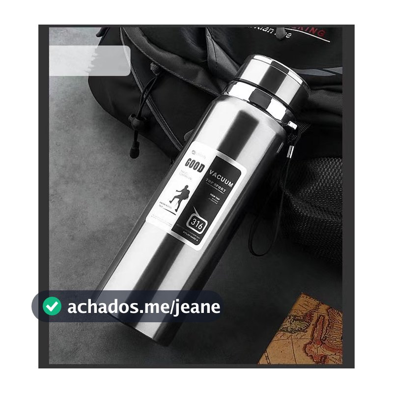 Garrafa 1000ml Inox Térmica Com Infusor Prata De Água Café Parede Dupla Com Alça