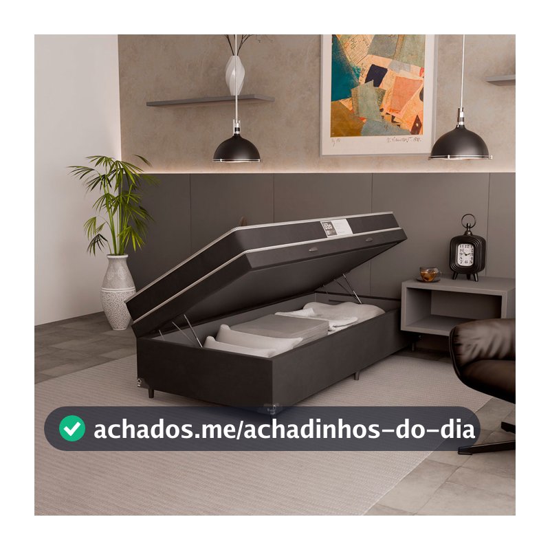 Cama Box Baú Solteiro + Colchão Espuma D20 - Suede Preto