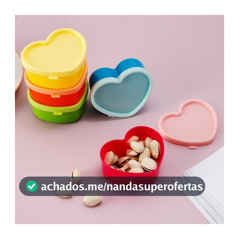 Kit de 5 Mini Potes de Plástico em Formato de Coração Multicoloridos