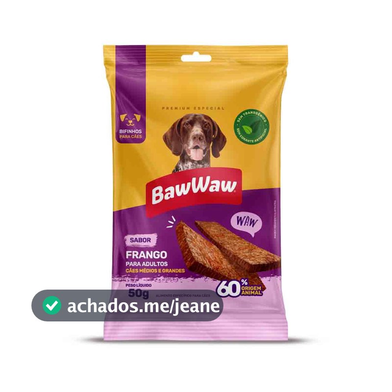 Baw Waw  bifinho petisco snack sabor frango p/ cães adultos médio e grande porte 50g