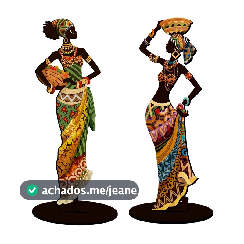 KIT C/2 Enfeites MDF Decorativos Mesa Mulher Africana Negra