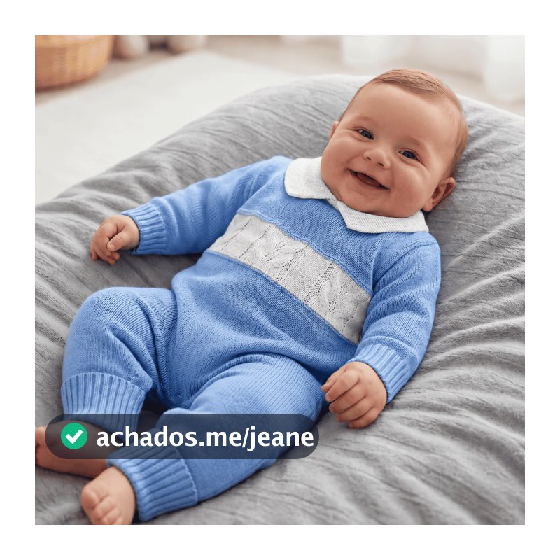 Macacão Bebê Gola Polo de Tricot RN Saida Maternidade Enxoval