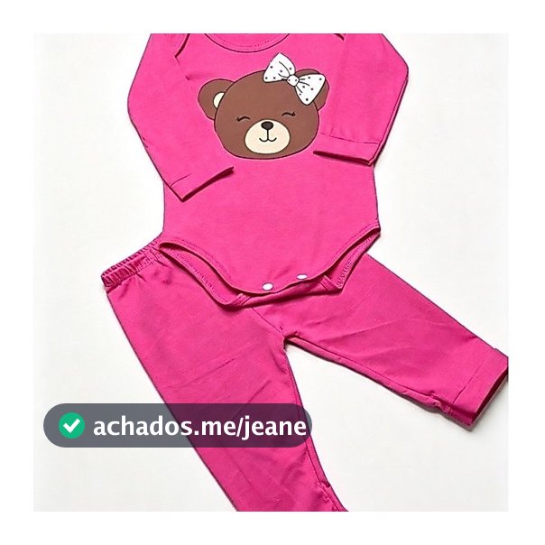 Conjunto Bebê 2 Peças Ursinho Laço | Body Manga Longa + Calça