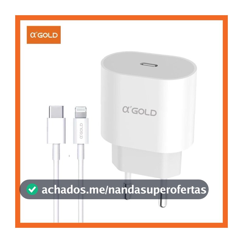 Carregador IPhone Kit Fonte e Cabo Turbo 30w Tipo C p/ Lightning e  Tipo C p/ Tipo C A´Gold PRO