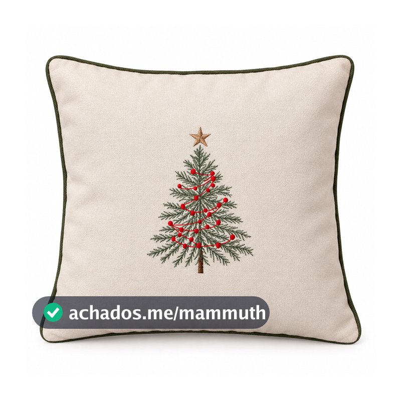 Almofada Bordada Árvore de Natal em Linho Cru – 45x45 cm