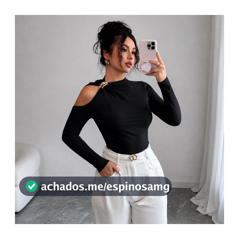 Blusa Feminina Ombro Vazado Manga Longa Com Fivela Dourada Blusa Feminina Elegante Inverno