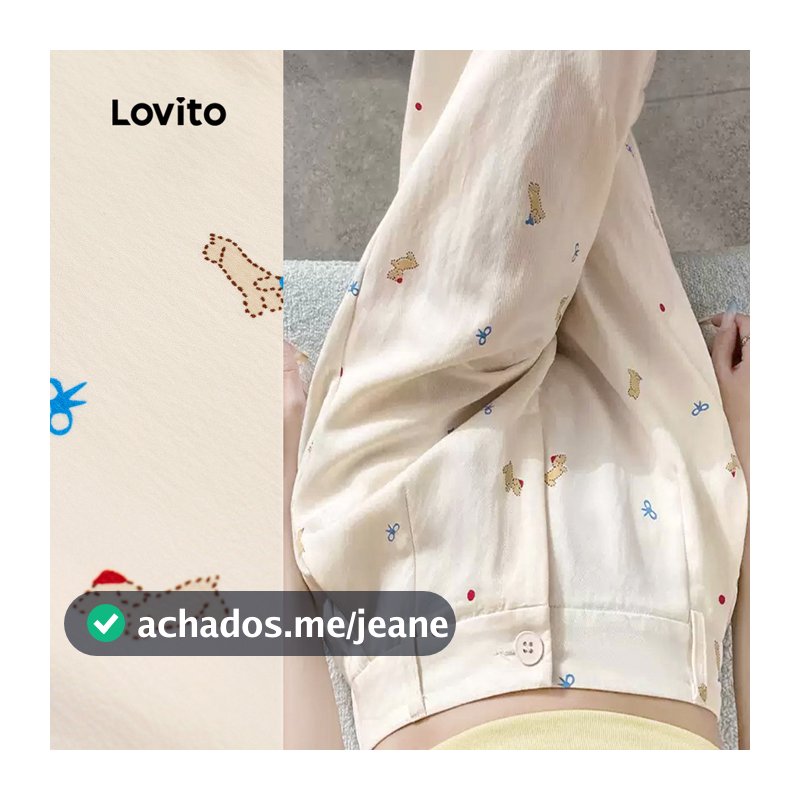 Lovito Casual Calça Feminina Fofa De Verão/primavera Com Bolso Falso Para Todas As Estações Cor Off-white L144AD012