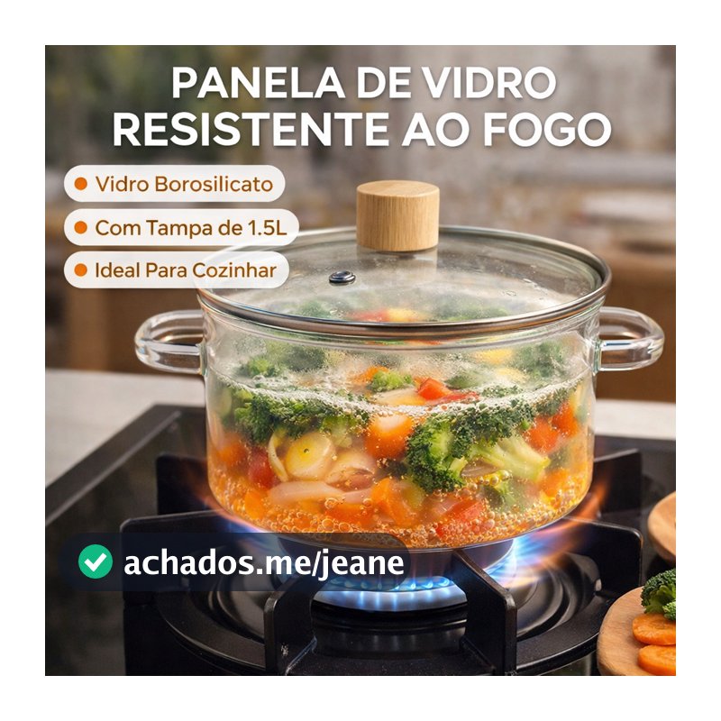 Tigela Caçarola de Vidro Borossilicato com Tampa 1,5L Transparente Premium para Sopas, Caldos, Molhos e Mesa Posta