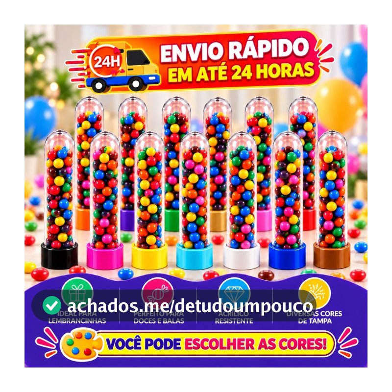 Kit 10/20/30/40/50 Tubetes Acrílico 13cm para Lembrancinhas, Festas, Aniversários e Decoração - Várias Cores