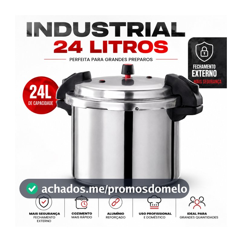 Panela De Pressão 24L Industrial Fechamento Externo Alça Antitérmica Grande Feijão Carnes Sopas